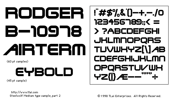 Steelwolf Medium Text Samples.  Samples set at 60 points and 45 points, full character set sample.